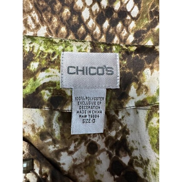 Chico's Women's Animal Print Embellished Elastic Waist Blouse Size 0 US S - Picture 8 of 10